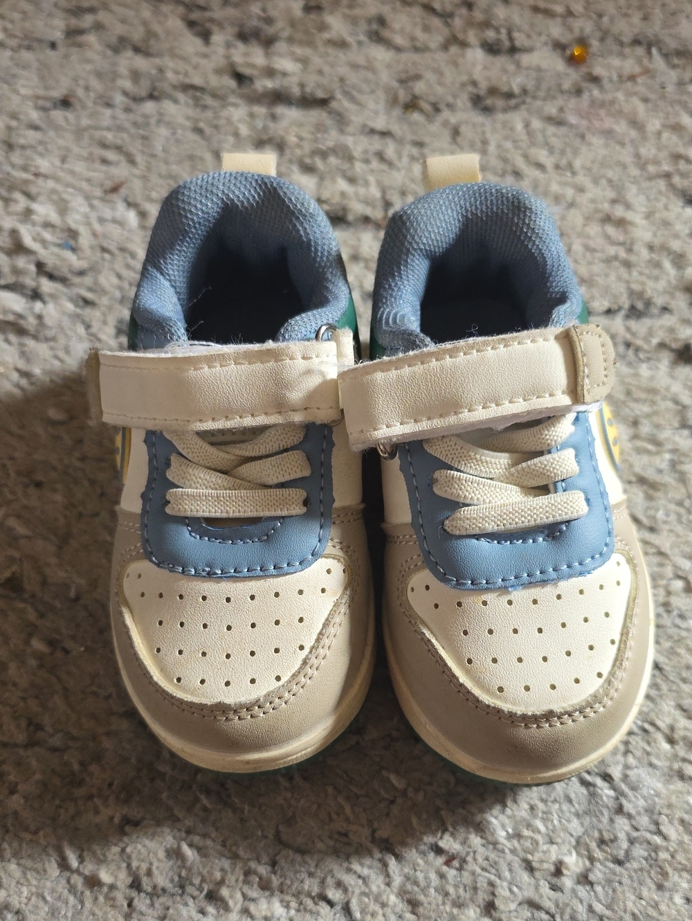 Kids Neutral & Blue Casual Sneakers with Hook-and-Loop Closure